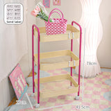 elvesmall 3 Layer Contrast Color Trolley Storage Shelf Multi-layer Movable Trolley Cosmetics Snack Storage Rack Bathroom Mobile Shelf Home