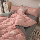 elvesmall Nordic Princess Pink Bedding Set Girls Adults Twin Full Queen Size Bed Flat Sheet Duvet Cover Pillowcases Solid Color Bed Linen