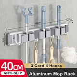 elvesmall Mop Broom Holder Hooks Bathroom Tools Storage Rack Duty Practical Clip Hook Organizers Space-saving Hanger Slots Mops Holder