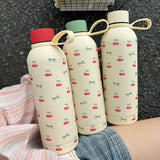 elvesmall Kawaii Cherry Thermos Bottle With Handle Coffee Cup 500ml Stainless Steel Tumbler Cute Travel Gym Scool Water Bottle For Girl