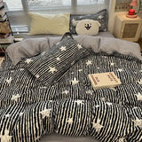 elvesmall Korean Style Strawberry Bedding Set Flat Bed Sheet Twin Full Queen Nordic Bed Linen Kids Girls Floral Cartoon Rabbit Duvet Cover