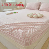 elvesmall Ins Fitted Sheet Soft Washed Cotton Mattress Cover With Elastic Non Slip Bed Cover Simple Bedding 90/120/150/200cm