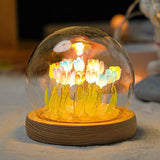 elvesmall Artificial Tulip Flower Night Light Handmade DIY Bedside Lamp LED Night Lamp Bedroom Decor Christmas Birthday Gifts Table Lamp