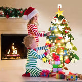 elvesmall  Felt DIY Xmas Tree Christmas Tree Gift with Fairy String Lights Detachable Ornaments Wall Hanging Xmas Decorations Accessories