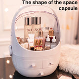 elvesmall  Multifunctional Dustproof Cosmetics Storage Box Space Capsule Cosmetic Case Transparent Skincare Shelves Dust Belt Handle