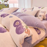 elvesmall  Winter Thickened Warm Flannel Queen Bedding Set Home Textile Cartoon Cute Duvet Cover Sheet Pillowcase 4pcs Luxury Bed Linen Set