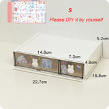 elvesmall Cute Desk Organizer Drawer With Sticker Kawaii Plastic Office Table Organizer Stationery Storage Box Container For Home School