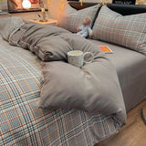 elvesmall Nordic Bedding Set with Duvet Cover, Bed Sheet, Pillowcase,Single and Couple Quilt Cover, 1/2 People Bed Linen, Plaid Style