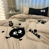 elvesmall Ins Solid Pink Tulip Bedding Set Embroidery Duvet Cover Soft Queen Full Twin Size Bed Flat Sheet Quilt Cover Pillowcase Kawaii