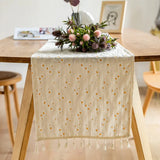 elvesmall Daisy Tassels Table Runner Event Party Supplies Fabric Flower Decorations for Holiday Wedding Birthday Christmas Cloth Decor