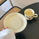 elvesmall  -  Kawaii Bear Coffee Cup And Saucer Cute Creative Ceramic Coffee Mug Set Korean Home Office Milk Tea Water Breakfast Cup Gift