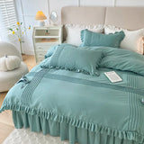 elvesmall 100% Cotton Solid Color Vintage Ruffled Duvet Cover Farmhouse Rustic Comforter Cover Geometric Stripes Bedding Set with 2 Sham