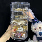 elvesmall Transparent Rotating Dustproof Jewelry Box Multilayer Bracelet Earring Hairpin Jewelry Display Rack Storage Box Organizer Case