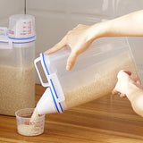 elvesmall 1Pc 2L Food Pail Plastic Storage Tank with Measuring Cup Container Moisture Proof Sealed Jar Supplies Accessories Storage Tank
