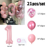 elvesmall 21pcs Pink 40inch Number Foil Latex Balloons Happy Birthday Party Decorations Kids Girl Baby 1 2 3 4 5 6 7 8 9 Year Old Supplies