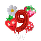 elvesmall 5Pcs Berry First Birthday Party Balloons Set 32 Inch Red Number Balloon for Sweet One Strawberry Birthday Party Decorations