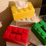 elvesmall Creative Building Blocks Tissue Box Desktop Living Room Bathroom Cute Decoration Wall-mounted Waterproof Face Towel Storage Box