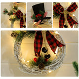 elvesmall Christmas Luminous Snowman Wreath Garland Led Light Door Decoration Artificial Home Window Wall Background Door Hanging Ornament