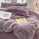 elvesmall  Faux Rabbit Fur Autumn Winter Warm Bedding Set Plush Skin Friendly Breathable Warmth Duvet Cover Set Queen Cozy Quilt Cover Sets