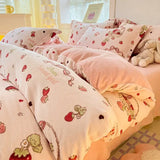 elvesmall  Winter Thickened Warm Flannel Queen Bedding Set Home Textile Cartoon Cute Duvet Cover Sheet Pillowcase 4pcs Luxury Bed Linen Set