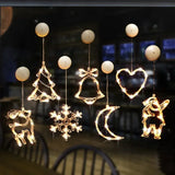 elvesmall LED Christmas Snowflake Light Santa Hanging Sucker Lamp Window Ornaments Decoration for Home Xmas Navidad New Year Decor