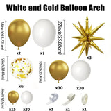 elvesmall 121Pcs White and Gold Balloons Garland Arch Kit with Starburst Foil Balloons for Wedding Anniversary Birthday Party Decorations