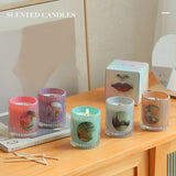 elvesmall 6.35OZ Luxury Decoration Candle Scented Candle In Glass Jar Unique Stripe Large Aromatic Candle for Wedding Roman Decoration
