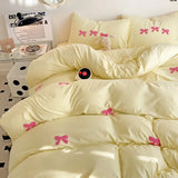 elvesmall Girly Bow-knot Duvet Cover Set Pink Polyester Comforter Cover Soft Quilt Cover Girls Bedroom Decor Bedding Set with 2 Pillowcase