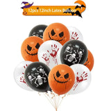 elvesmall 12pcs Halloween Party Balloon Dress Up Horror Vibe Event Decor Skeleton Pumpkin Bats Ghost Festival Party Decoration Balloons