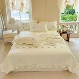 elvesmall Pink Ruffle Comforter Bed Sheet Pillowcases Queen Size Lightweight Fluffy Farmhouse White Ruffle Bedding Set Soft Microfiber