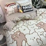 elvesmall  Floral Bedding Set with Flat Sheet Quilt Duvet Cover Pillowcase Bed Linens Boy Girl Single Double Queen Size Home Textile