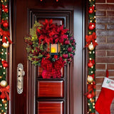 elvesmall 30cm Christmas Wreath With Lantern Front Door Garland With Large Bow Seasonal Ornament Christmas Decoration For Front Door Wall