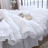 elvesmall Luxury Ruffle duvet cover queen pure cotton bedding king duvet cover lace bed princess quilt cover duvet set bag in a bed