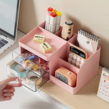 elvesmall Desktop Transparent Cosmetics Storage Box Desktop Organizer with Drawers Pen Holder Stationary Storage Rack for Office Desks
