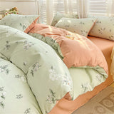 elvesmall Home Textiles Washed Cotton Four-piece Bedding Set Elegant Duvet Cover Bed Sheet for Women and Children Simple Pillowcase