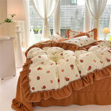 elvesmall Fashion Flower Bedding Set Bed Sheet Cute Princess AB Double Sided Ruffle Flower Quilt Cover Pillowcase Bedclothes Home Textiles