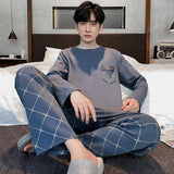 elvesmall  Men Casual Pajamas Suit Autumn Winter Comfortable Pure Cotton Loose Sleepwear Male Large Size Long Sleeves Long Pants Homecloth