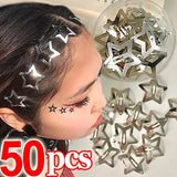 elvesmall 2/50Pcs Y2K Silver Star Hair Clips for Girls Filigree Star Metal Snap Clip Hairpins Barrettes Hair Jewelry Nickle Free Bobby Pin