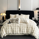 elvesmall  Faux fur winter Bed linen super soft bed cover full set Bubble Fleece quilt Duvet cover set bed sheets set Microfiber bedding