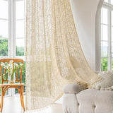 elvesmall  1 Panel Boho Curtains for Living Room Bedroom Vintage Handmade Crochet Farmhouse Hollow Out Knitting Lace Light Filtering Drapes