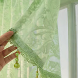 elvesmall Green Valance Sheer Drape for Small Window Short Curtain With Lace Beads Bottom Kitchen Home Decoration Blinds #E