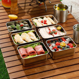 elvesmall Stainless Steel Food Storage Serving Trays Rectangle Sausage Noodles Fruit Dish With Cover Home Kitchen Organizers Food Containe