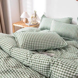 elvesmall Simple Bedding Set Plaid Sold Color Single Queen Size Duvet Cover No Filling Boys Girls Flat Sheet Pillowcase Kit