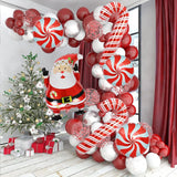 elvesmall 2025 Christmas Theme Decoration Balloon Chain Santa Claus Candy Cane Lollipop Aluminum Film Balloon Latex Balloon Chain