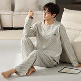 elvesmall  Fashion Design Pajamas Suit Men Spring Autumn Cotton Long Sleeve Male Sleepwear Set Winter Outdoor Nightcloth Breathable Warm