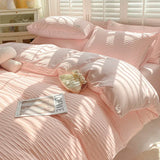 elvesmall Seersucker Bedding Sets Duvet Cover Flat Sheets Pillowcase Queen Bed Sheet Set Soft Comforter Cover Bed Linens Set Nordic Style