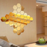 elvesmall 12Pcs Mirror Wall Sticker Home Decor Hexagon Decorations DIY Removable Living-Room Decal Art Ornaments Mirror Multimodal