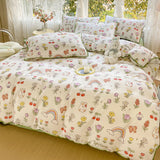 elvesmall Pastoral Girls Flower Bedding Sets, Washed Cotton Bed Linens, Soft Quilt Cover Sheet Set, Simple Bedspread, Home Textiles