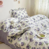 elvesmall Ins Girl Bedding Set Heart Cherry Duvet Set With Double Layer Yann Pink Four PIECE Set Simple Washing Cotton Bed Sheet Bed Sheet