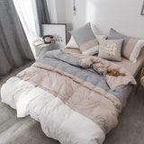 elvesmall  Simple Assorted Colors 100% Cotton Bedding Set Queen Size Japanese-style Splicing Duvet Cover Set with Sheets King Bedding Sets